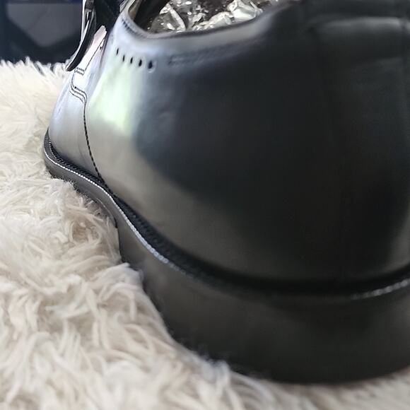 JOHNSTON MURPHY BLACK SHEEPSKIN LEATHER MONKSTRAP DERBYS MENS SIZE 11 - Picture 14 of 16